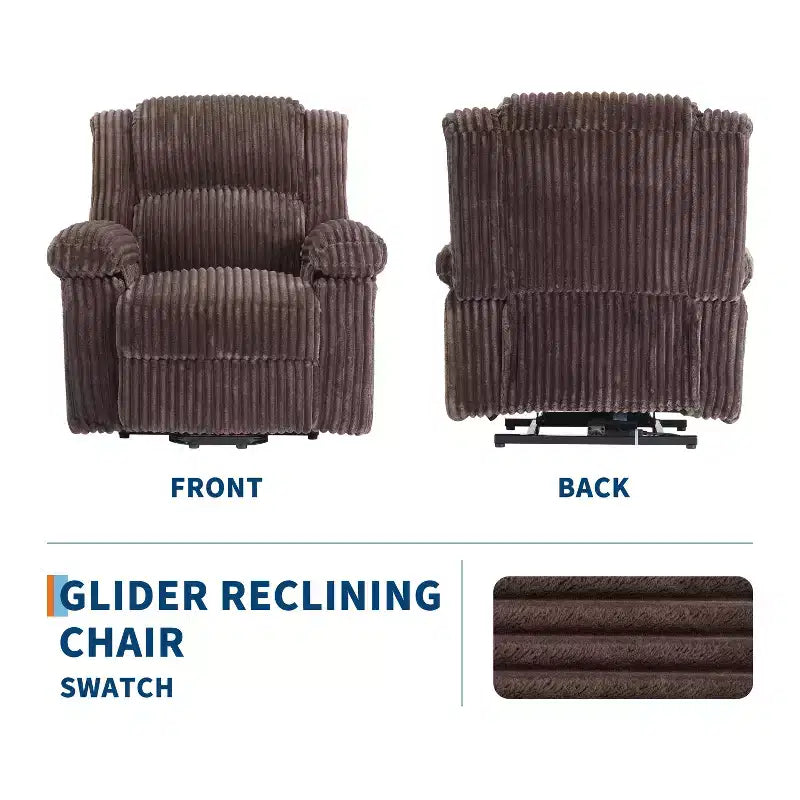 Fauteuil inclinable en velours côtelé, Canapé inclinable manuel avec poignée, accoudoirs rembourrés, rembourrage épais, poche latérale, capacité de 180 kg