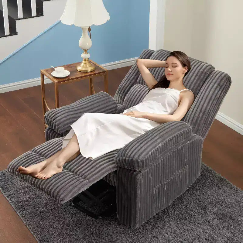 Fauteuil inclinable en velours côtelé, Canapé inclinable manuel avec poignée, accoudoirs rembourrés, rembourrage épais, poche latérale, capacité de 180 kg