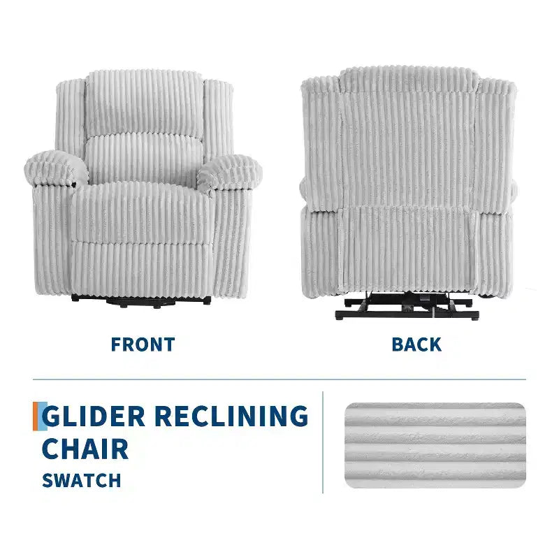 Fauteuil inclinable en velours côtelé, Canapé inclinable manuel avec poignée, accoudoirs rembourrés, rembourrage épais, poche latérale, capacité de 180 kg