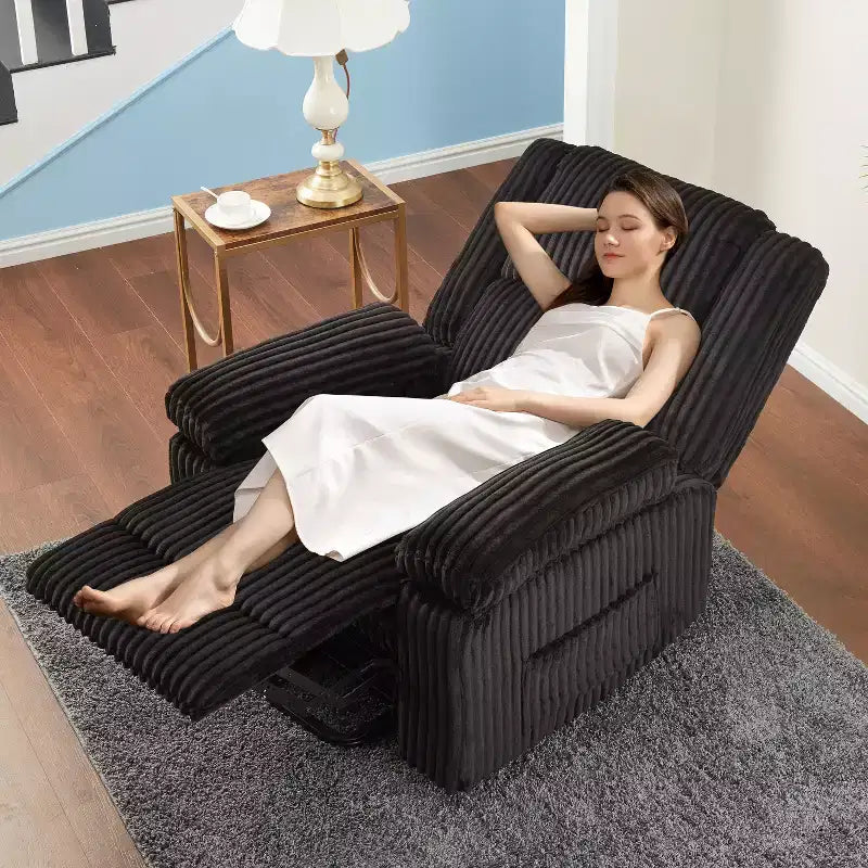 Fauteuil inclinable en velours côtelé, Canapé inclinable manuel avec poignée, accoudoirs rembourrés, rembourrage épais, poche latérale, capacité de 180 kg