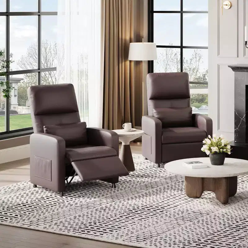 Fauteuil inclinable releveur électrique, Canapé individuel en cuir PU surdimensionné avec haut dossier et 2 poches latérales, Siège de cinéma maison réglable pour salon