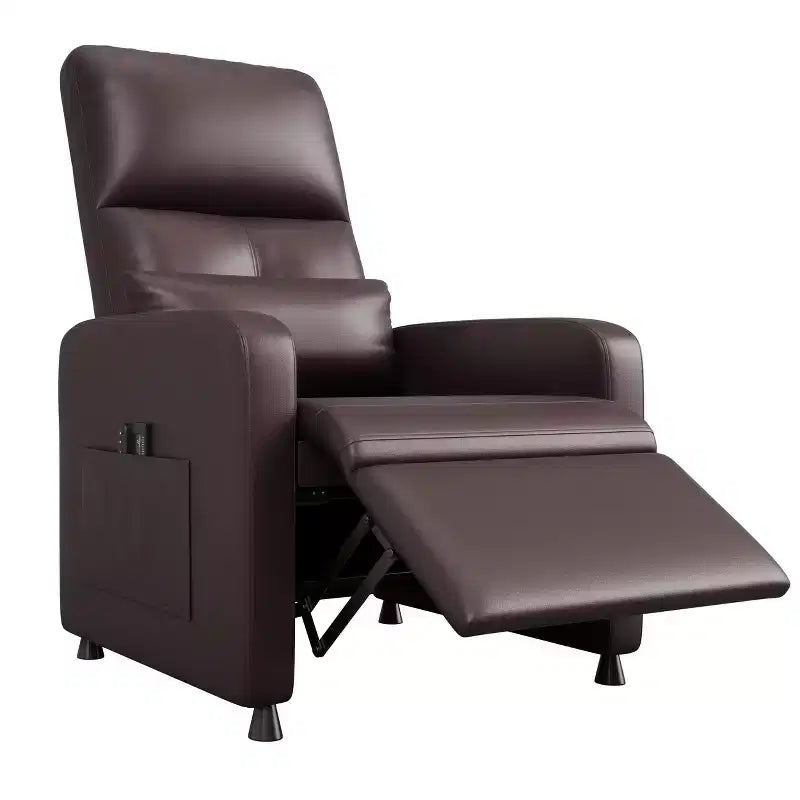 Fauteuil inclinable releveur électrique, Canapé individuel en cuir PU surdimensionné avec haut dossier et 2 poches latérales, Siège de cinéma maison réglable pour salon