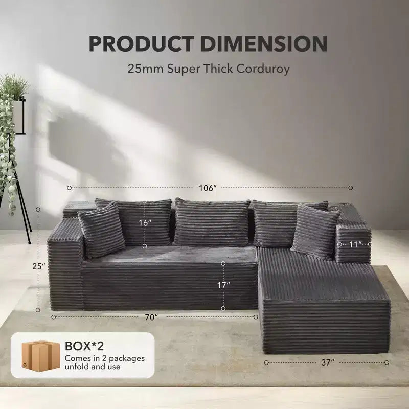 GustoWave Canapé d'angle réversible 270 cm, en forme de L avec très grande méridienne, canapé 3 places contemporain en mousse à mémoire de forme