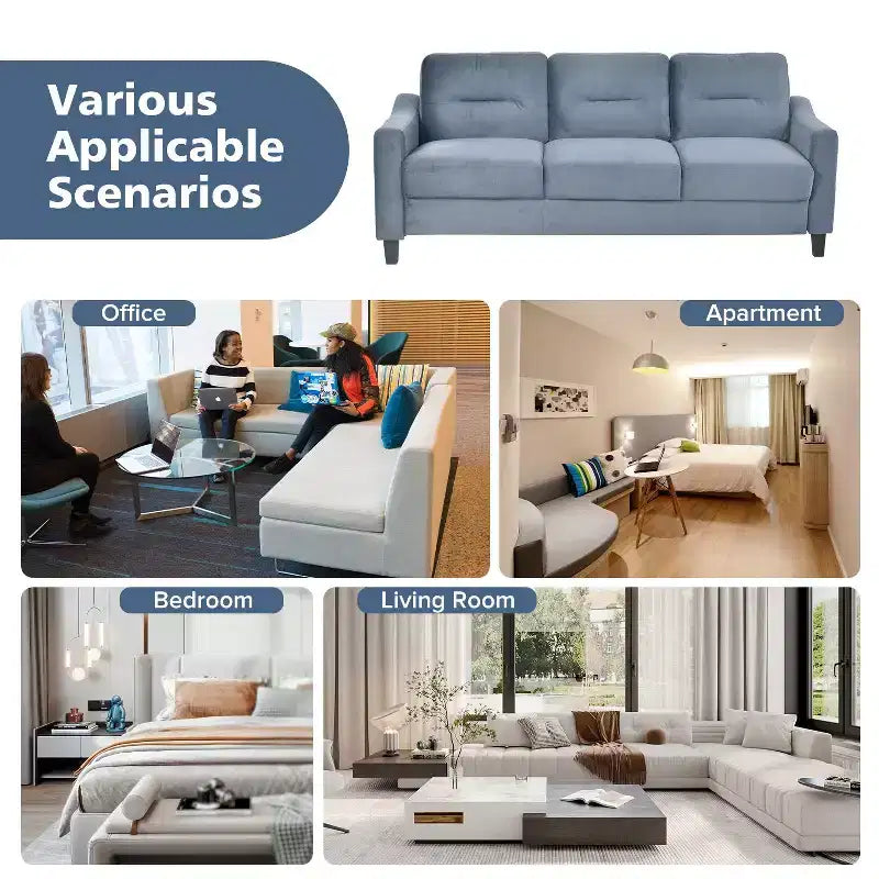 Canapés modulaires modernes en velours, 3 sections, canapé 3 places, causeuse et fauteuil simple avec cadre en bois massif pour salon, appartement, gris