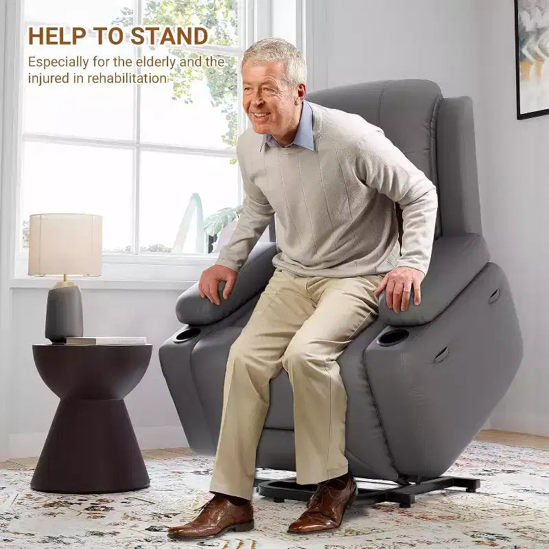 Fauteuil inclinable électrique surdimensionné avec fonction de levage - Chauffant et massant, en cuir PU, pour personnes âgées et à mobilité réduite