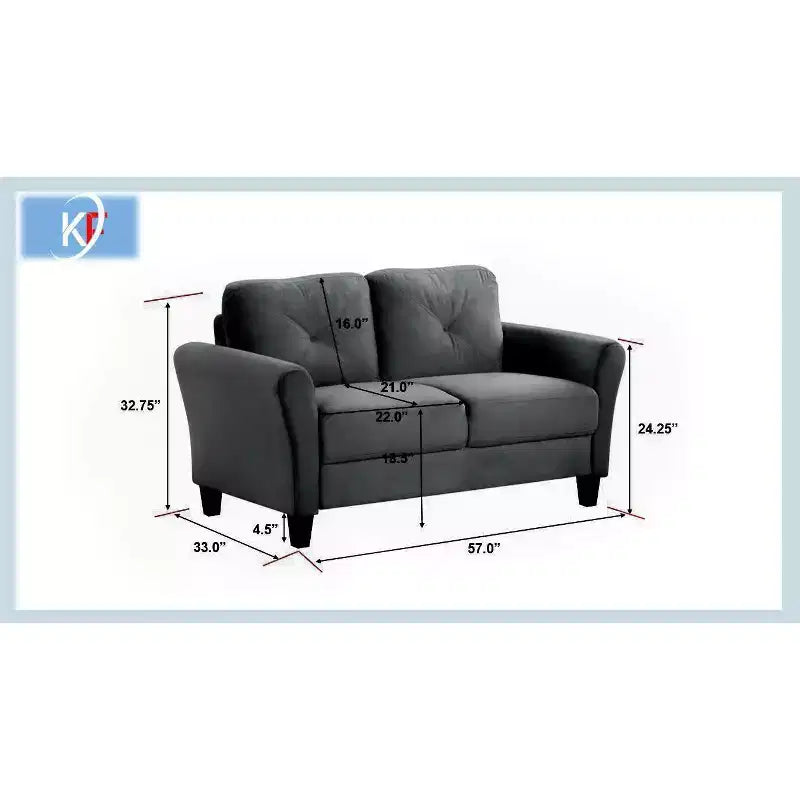 Canapé deux places en velours avec dossier capitonné et accoudoirs incurvés, confortable et moderne, pour salon, chambre ou bureau, noir