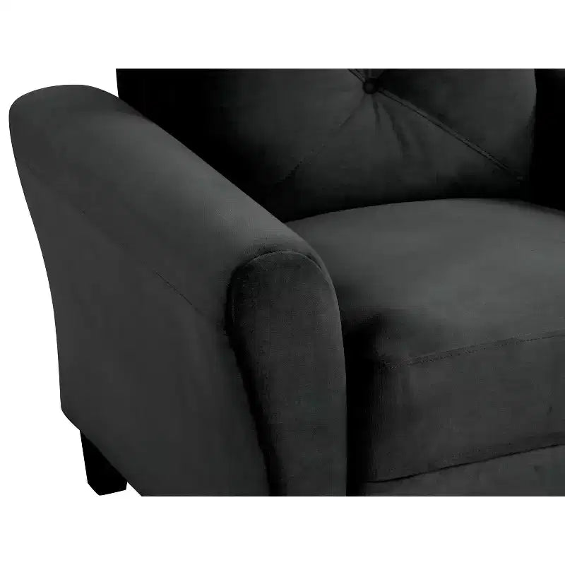 Canapé deux places en velours avec dossier capitonné et accoudoirs incurvés, confortable et moderne, pour salon, chambre ou bureau, noir
