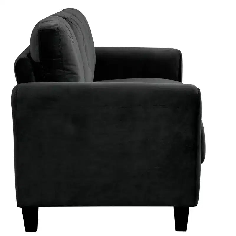 Canapé deux places en velours avec dossier capitonné et accoudoirs incurvés, confortable et moderne, pour salon, chambre ou bureau, noir