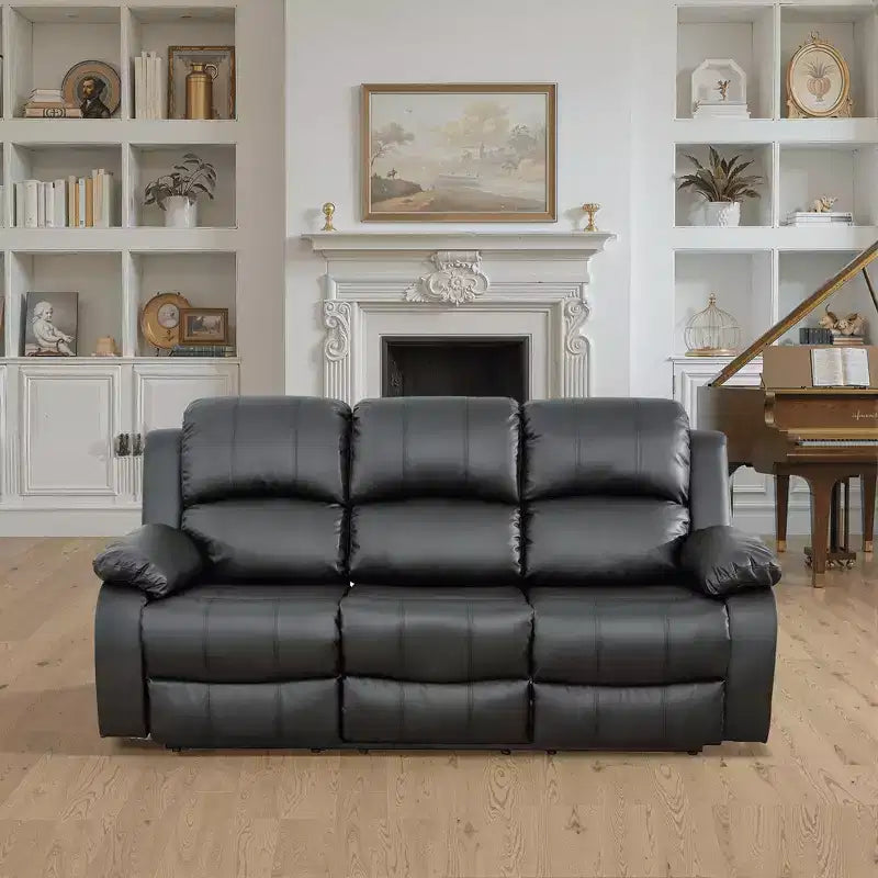 Canapé inclinable électrique, fauteuil inclinable en cuir respirant, canapé 3 places avec rangement et table réversible pour salon, noir