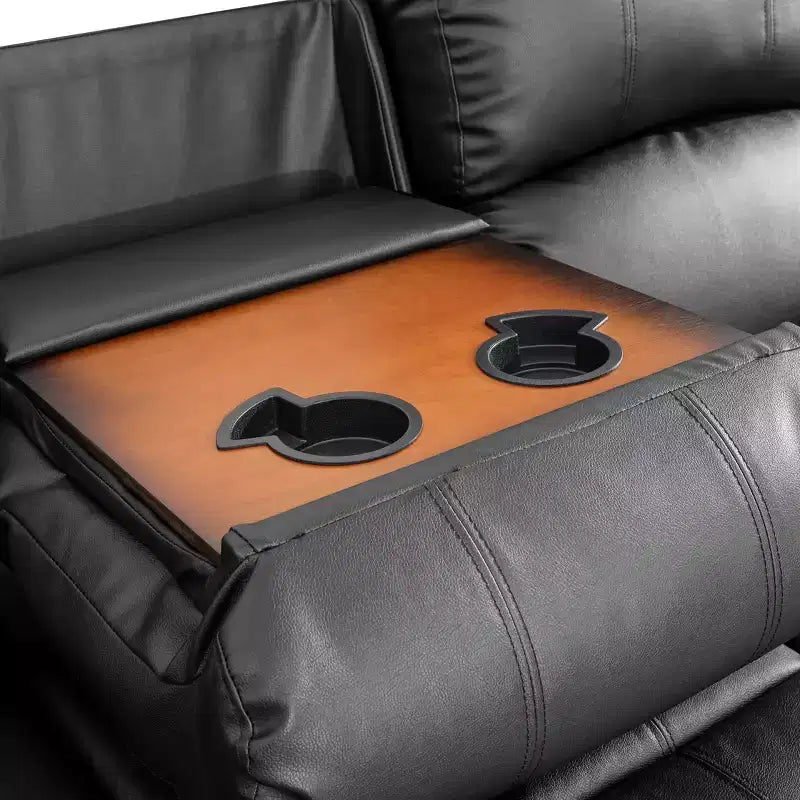Canapé inclinable électrique, fauteuil inclinable en cuir respirant, canapé 3 places avec rangement et table réversible pour salon, noir