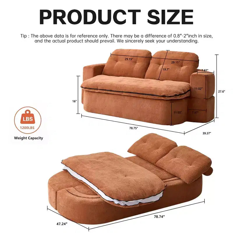 Canapé futon de sol convertible moderne en tissu chenille pour salon et chambre à coucher, chaise longue convertible avec dossier confortable et oreillers