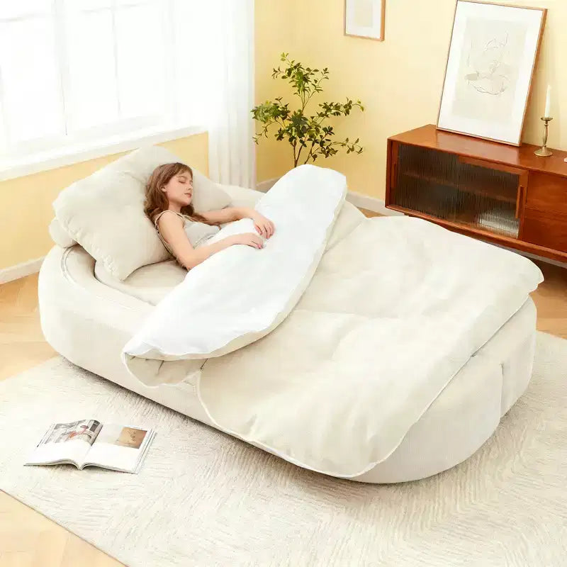 Canapé futon de sol convertible moderne en tissu chenille pour salon et chambre à coucher, chaise longue convertible avec dossier confortable et oreillers