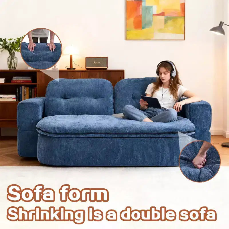 Canapé futon de sol convertible moderne en tissu chenille pour salon et chambre à coucher, chaise longue convertible avec dossier confortable et oreillers