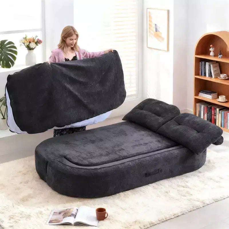 Canapé futon de sol convertible moderne en tissu chenille pour salon et chambre à coucher, chaise longue convertible avec dossier confortable et oreillers