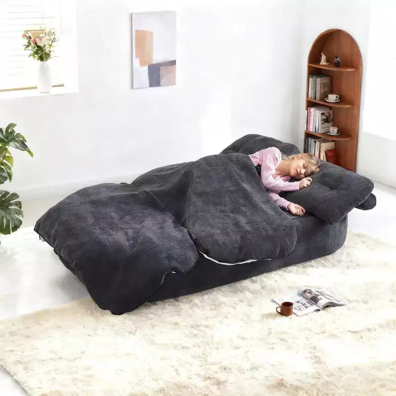 Canapé futon de sol convertible moderne en tissu chenille pour salon et chambre à coucher, chaise longue convertible avec dossier confortable et oreillers