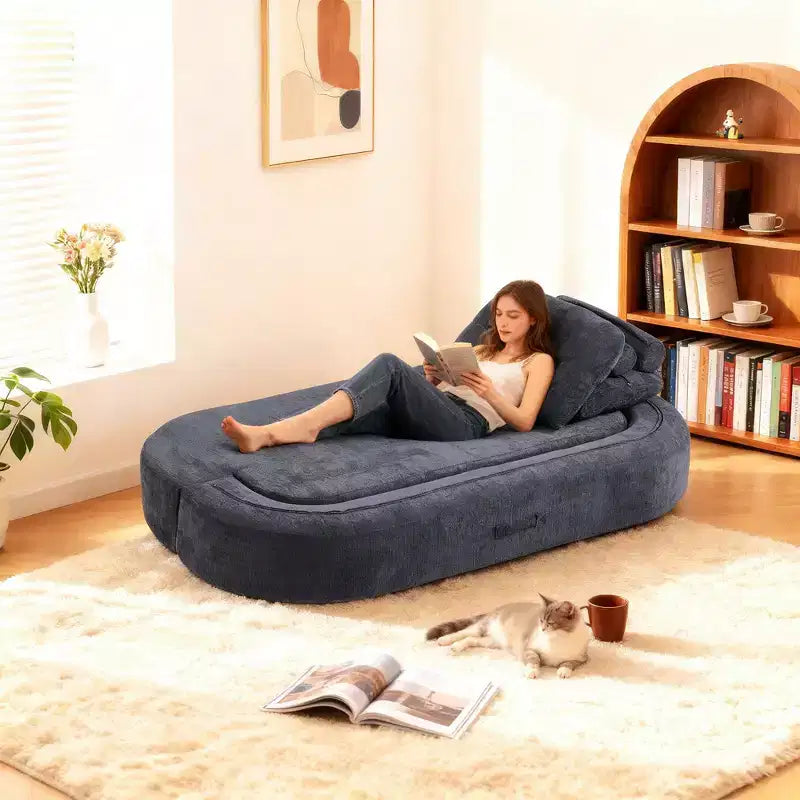 Canapé futon de sol convertible moderne en tissu chenille pour salon et chambre à coucher, chaise longue convertible avec dossier confortable et oreillers