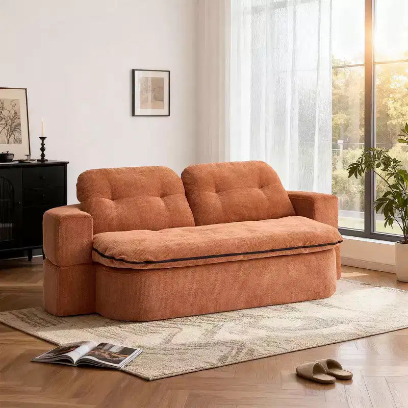 Canapé futon de sol convertible moderne en tissu chenille pour salon et chambre à coucher, chaise longue convertible avec dossier confortable et oreillers