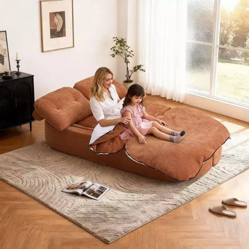Canapé futon de sol convertible moderne en tissu chenille pour salon et chambre à coucher, chaise longue convertible avec dossier confortable et oreillers