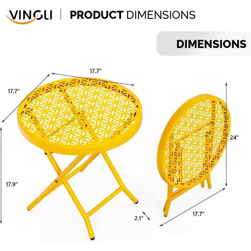 Table d'appoint pliante de patio, petite table d'extérieur avec motif floral intemporel et cadre métallique robuste en forme de X, idéale, jaune, 1 pièce