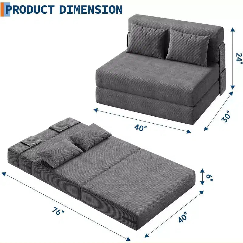 Canapé-lit pliant et fauteuil convertible 4-en-1, Causeuse dépliable de 203 cm avec oreiller, Canapé de sol capitonné pour Salon, Chambre, Chambre d'amis
