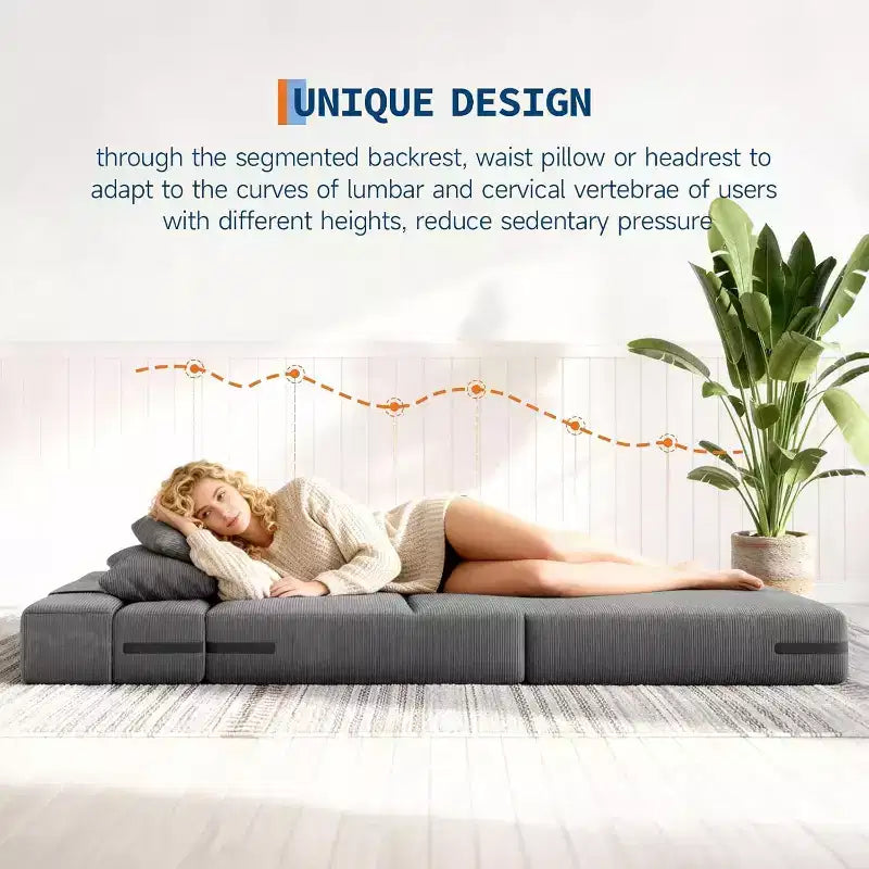 Canapé-lit pliant et fauteuil convertible 4-en-1, Causeuse dépliable de 203 cm avec oreiller, Canapé de sol capitonné pour Salon, Chambre, Chambre d'amis