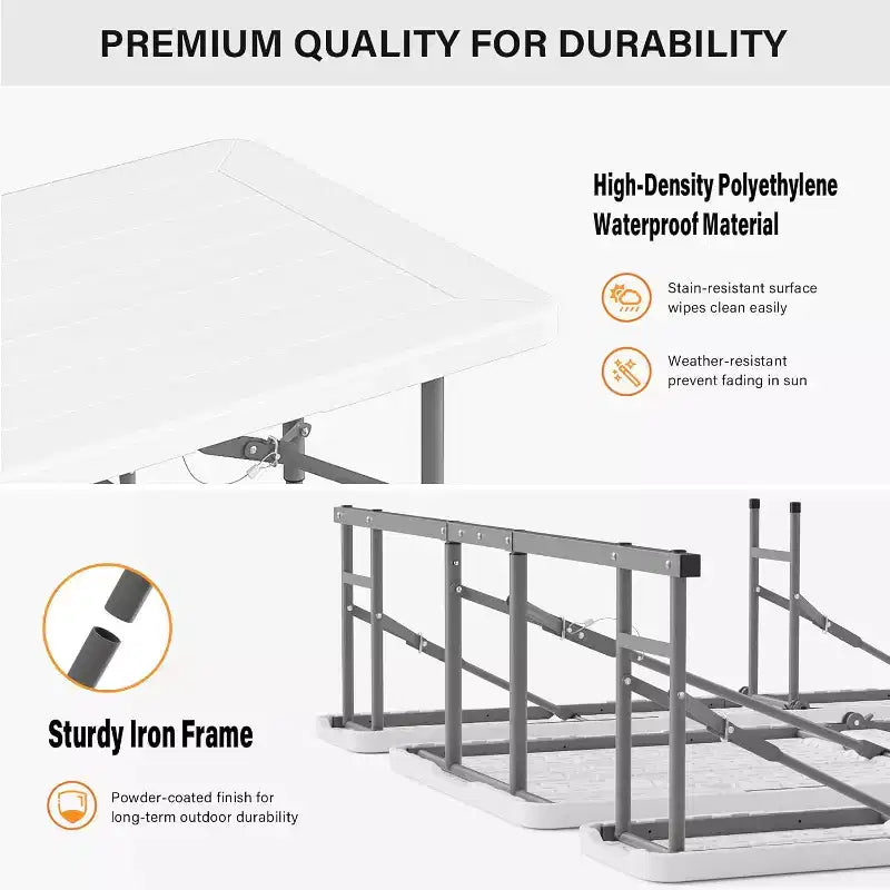 Table et banc de pique-nique pliants, mobilier de repas d'extérieur portable pour le camping, le patio, le jardin, avec cadre en métal (blanc)