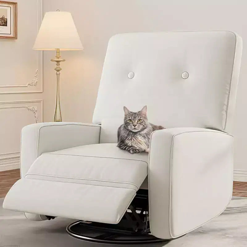 Fauteuil inclinable moderne GustoWave, fauteuil à bascule et pivotant manuel à 360° en tissu de lin beige pour salon et nurserie pour adultes