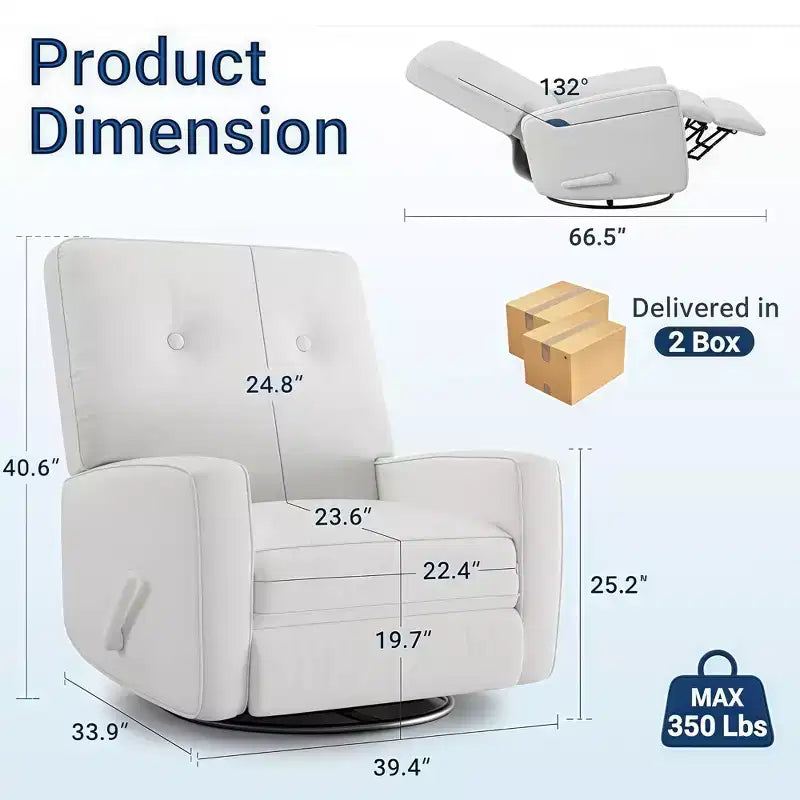 Fauteuil inclinable moderne GustoWave, fauteuil à bascule et pivotant manuel à 360° en tissu de lin beige pour salon et nurserie pour adultes