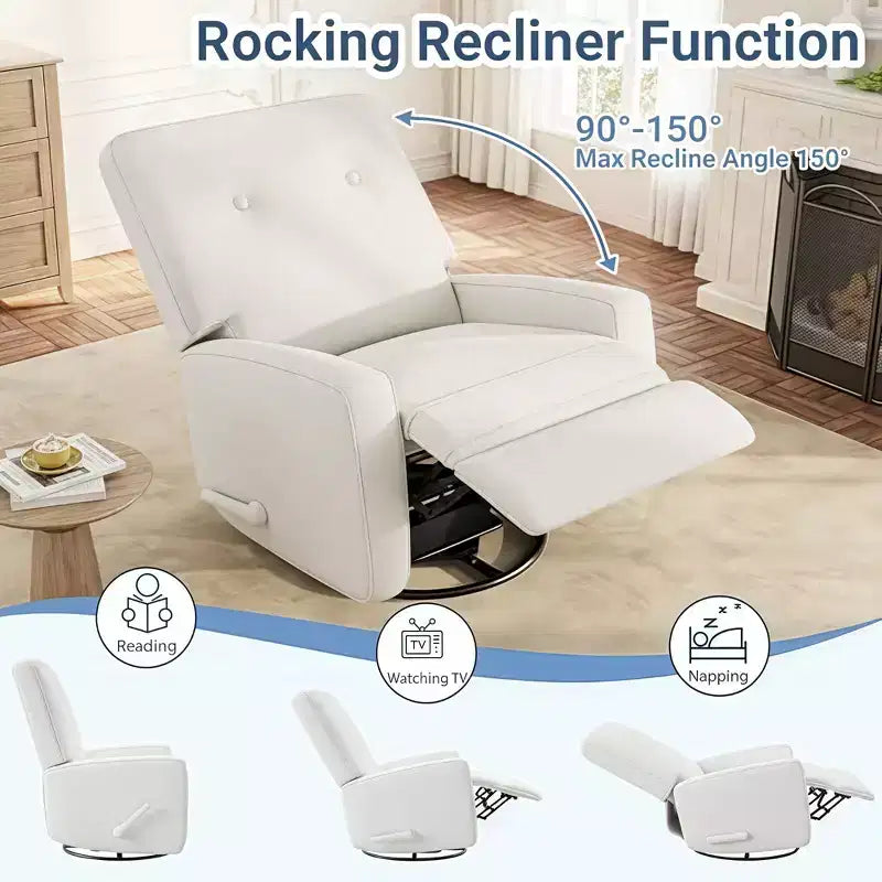 Fauteuil inclinable moderne GustoWave, fauteuil à bascule et pivotant manuel à 360° en tissu de lin beige pour salon et nurserie pour adultes