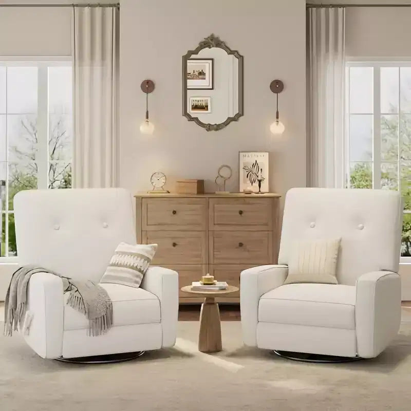 Fauteuil inclinable moderne GustoWave, fauteuil à bascule et pivotant manuel à 360° en tissu de lin beige pour salon et nurserie pour adultes