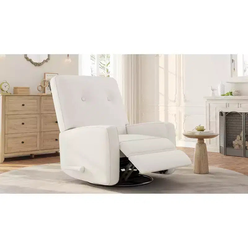 Fauteuil inclinable moderne GustoWave, fauteuil à bascule et pivotant manuel à 360° en tissu de lin beige pour salon et nurserie pour adultes