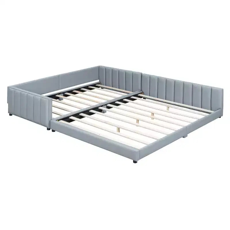 Lit gigogne en bois pour mère et enfant, tailles Queen et Twin XL, capitonné en cuir PU, plateforme au sol