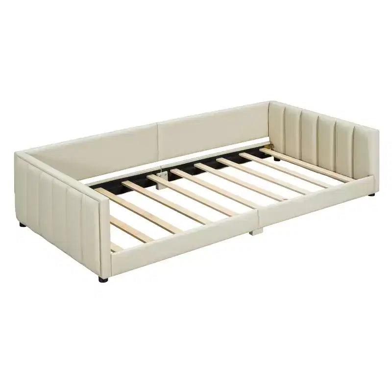 Lit gigogne en bois pour mère et enfant, tailles Queen et Twin XL, capitonné en cuir PU, plateforme au sol