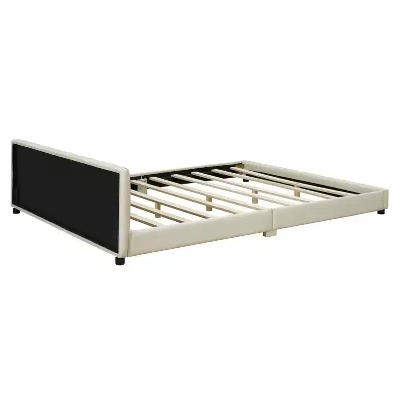 Lit gigogne en bois pour mère et enfant, tailles Queen et Twin XL, capitonné en cuir PU, plateforme au sol