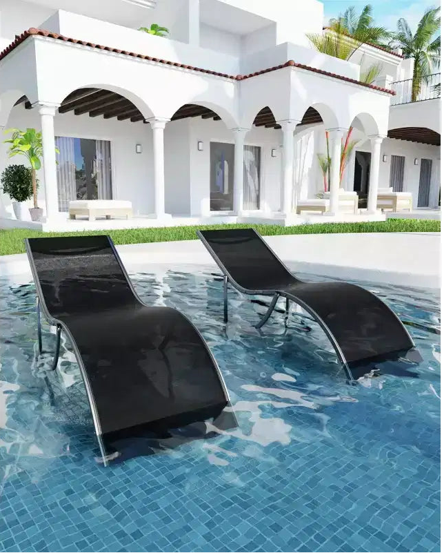 COZONY Outdoor Chaise Lounge Set of 2, Weather-Resistant Reclining Patio Chairs with Textilene Mesh for Poolside Garden and Backyard Use