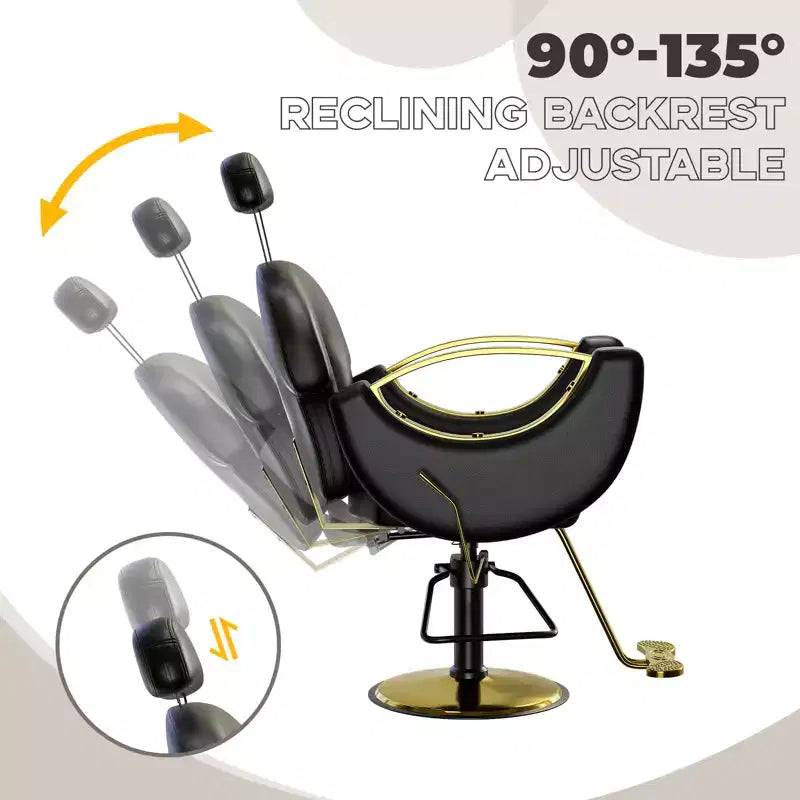 Fauteuil de Barbier pour Coiffeur, Fauteuil de Salon Inclinable avec Réglage Hydraulique de la Hauteur et Rotation à 360°, Charge Max. 150 kg, Équipement de Spa de Beauté