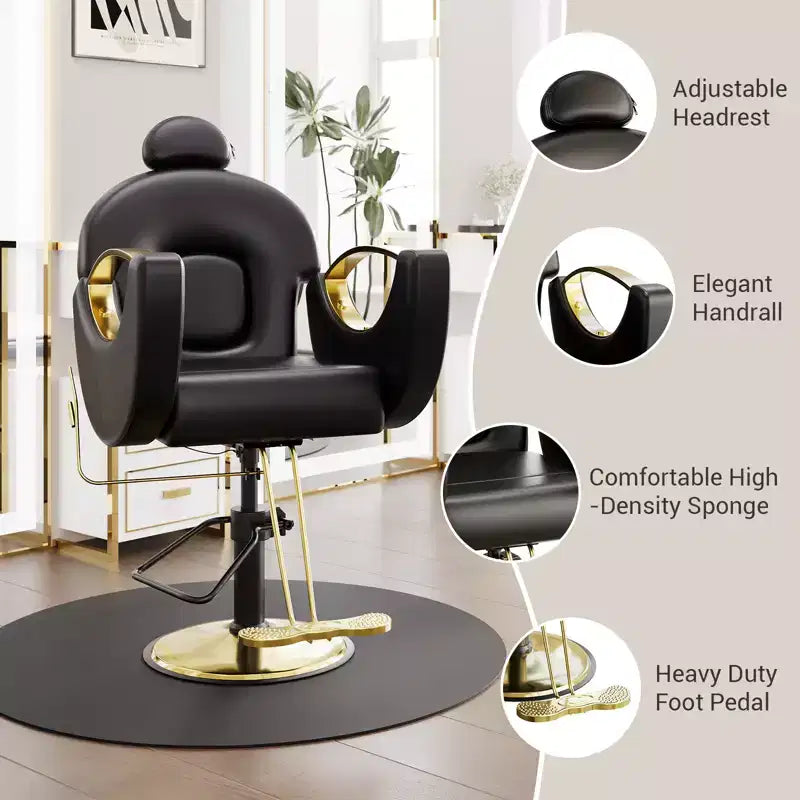 Fauteuil de Barbier pour Coiffeur, Fauteuil de Salon Inclinable avec Réglage Hydraulique de la Hauteur et Rotation à 360°, Charge Max. 150 kg, Équipement de Spa de Beauté