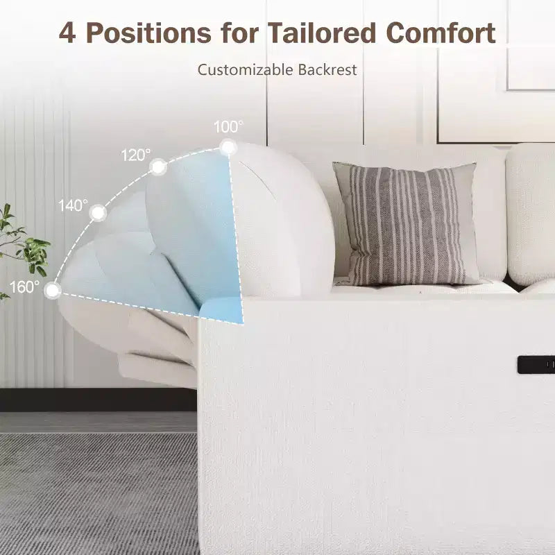 Canapé d'angle modulable 5 places en forme de L avec lit gigogne, ports USB, dossier réglable et rangement, assemblage sans outils