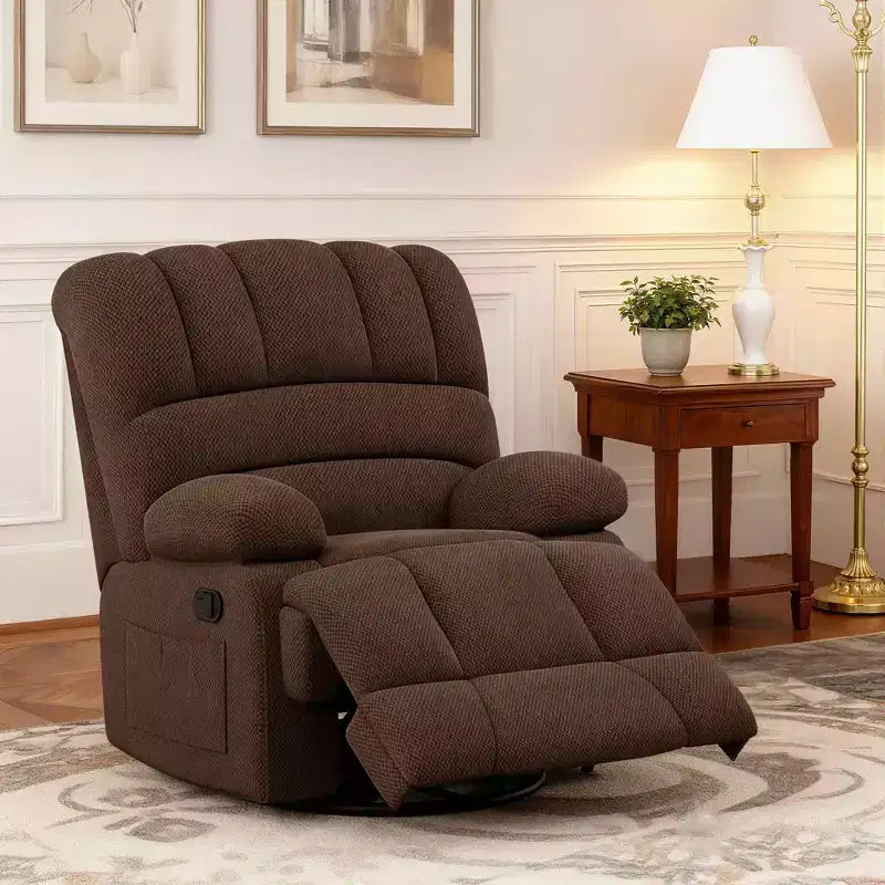 Canapé inclinable pivotant surdimensionné en velours couleur chocolat, parfait pour le salon
