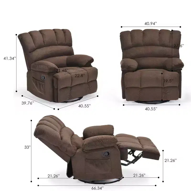 Canapé inclinable pivotant surdimensionné en velours couleur chocolat, parfait pour le salon