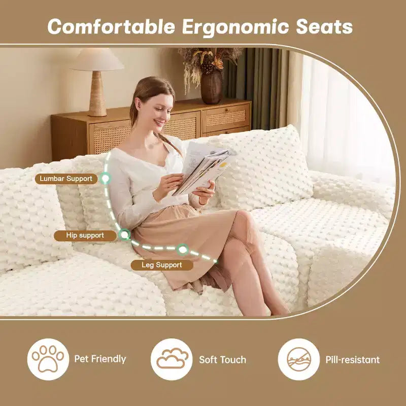 Canapé sectionnel modulaire 82 en flanelle 2 places, assise profonde, boucle, aucun assemblage requis, crème