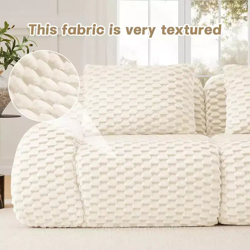 Canapé sectionnel modulaire 82 en flanelle 2 places, assise profonde, boucle, aucun assemblage requis, crème