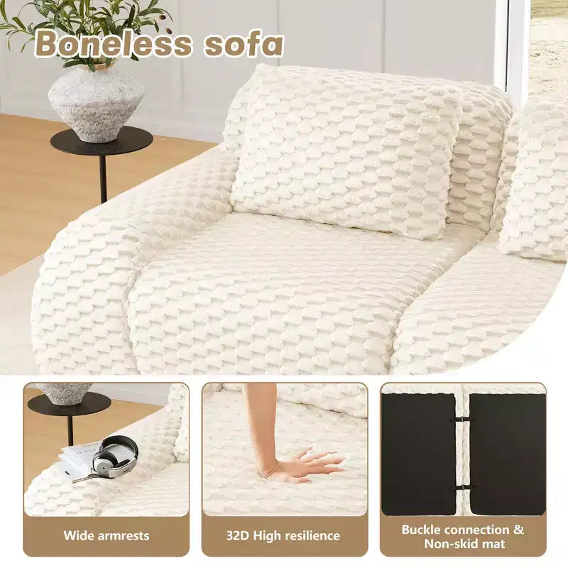 Canapé sectionnel modulaire 82 en flanelle 2 places, assise profonde, boucle, aucun assemblage requis, crème