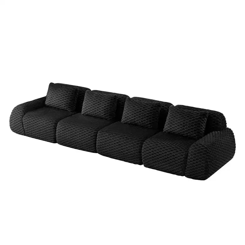 146 Canapé modulable en flanelle 4 places avec assise profonde, boucle, aucun assemblage requis, noir