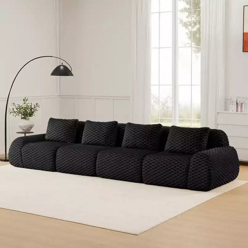 146 Canapé modulable en flanelle 4 places avec assise profonde, boucle, aucun assemblage requis, noir