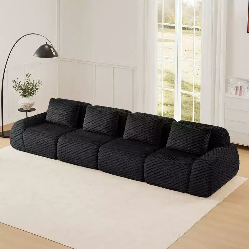 146 Canapé modulable en flanelle 4 places avec assise profonde, boucle, aucun assemblage requis, noir