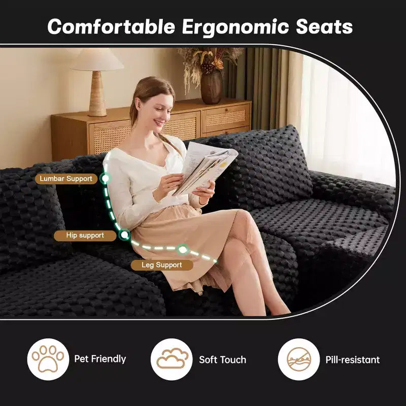 146 Canapé modulable en flanelle 4 places avec assise profonde, boucle, aucun assemblage requis, noir