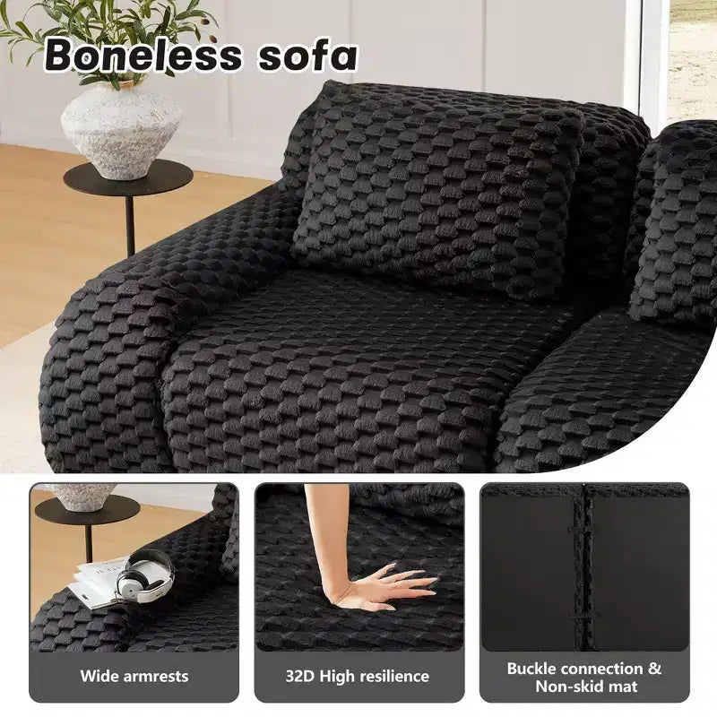 146 Canapé modulable en flanelle 4 places avec assise profonde, boucle, aucun assemblage requis, noir