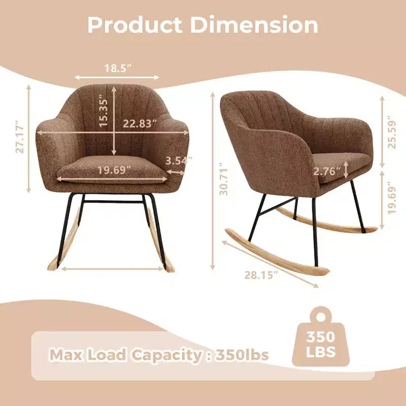 Fauteuil à bascule d'allaitement avec accoudoirs rembourrés, fauteuil planeur ergonomique pour chambre de bébé et salon