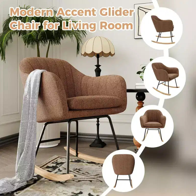 Fauteuil à bascule d'allaitement avec accoudoirs rembourrés, fauteuil planeur ergonomique pour chambre de bébé et salon